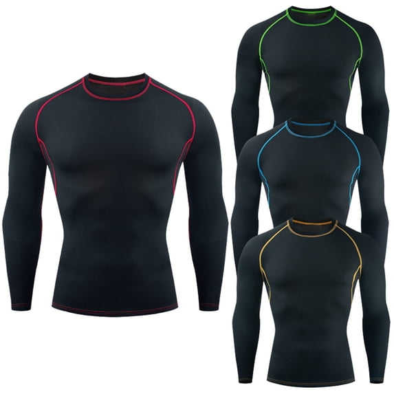 SHenli Men's Athletic Long Sleeve Compression Shirt Performance Thermal Workout Top for Gym Running Sports Yellow XL