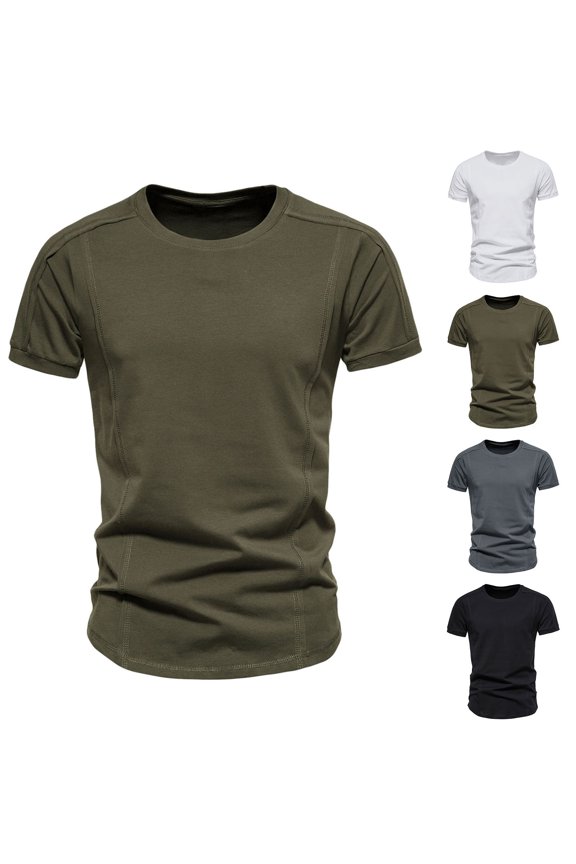 Men's Cotton T Shirts Short Sleeve Slim Fit Textured Shirts Lightweight T-Shirt Business Tops Button Henley Tees