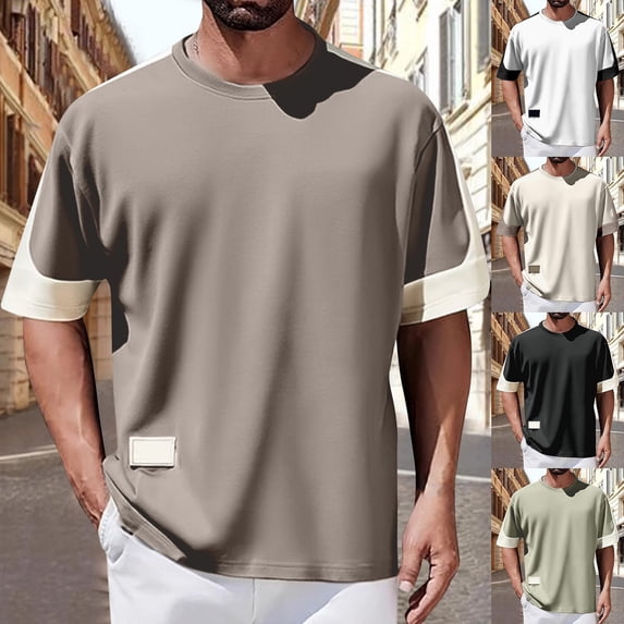 SHenli Mens Cropped T Shirt Short Sleeve Regular-Fit Knit Texture Shirt Oversized T-Shirts Unisex Baggy Tops Moisture Wicking Basic Tees