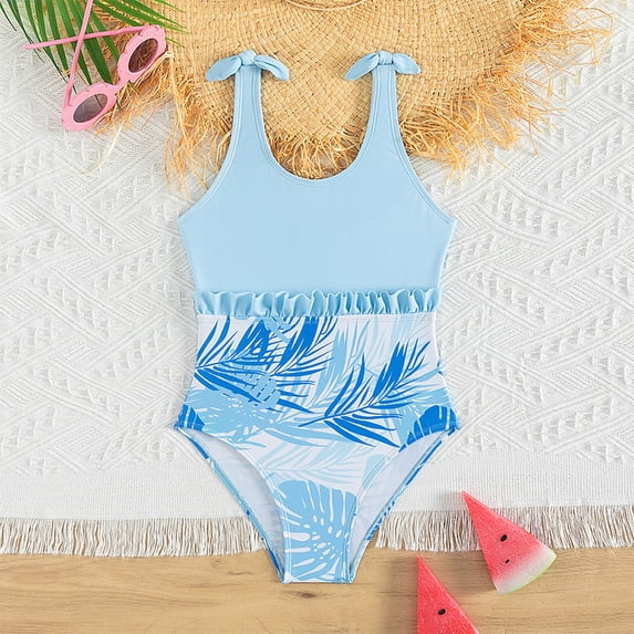 SHenli One Piece Swimsuit for Girls Pink Ruffle Tankini Sets Quick Dry Contrasting Trim Bathing Suit Beach Swimwear Ruched Adjustable Strap