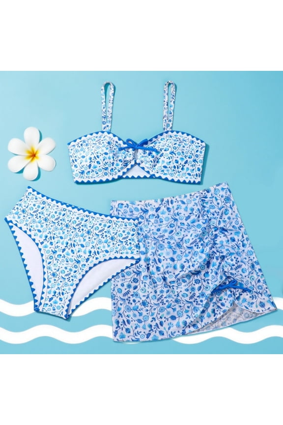 Ruffle Butts Girls Swimsuits Rash Guard Bikini Set Adjustable Straps Tankini Set 3-Piece Ribbed Girls Bathing Suit size 6