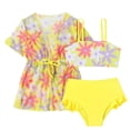 thumbnail image 1 of SHenli Ruffle Girls Swimsuits Ruched Side Bikini Set Adjustable Straps Girls Tankini Swimsuit 3 Piece Bathing Suit Tropical Floral Swimwear with Cover Up Skirt, 1 of 4