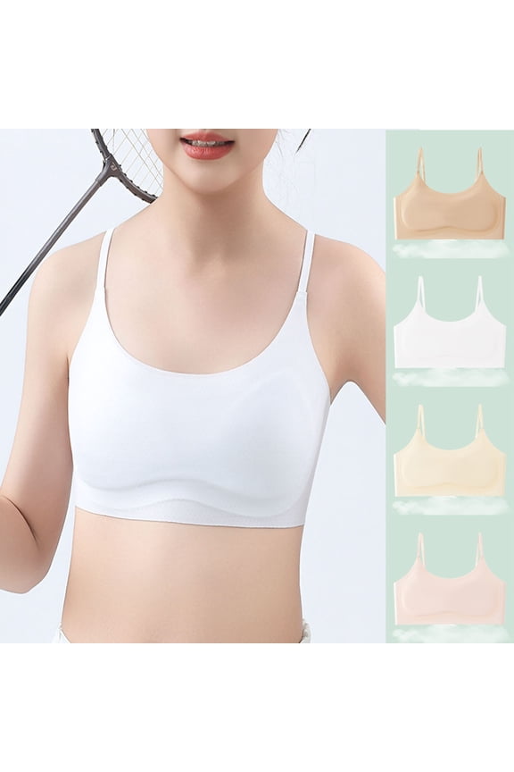 Seamless Training Bras for Girls 7-12 Soft First Bra, Adjustable Girls Cami Bra Longline Crop-Double-Layer Lined White 7-8 Years