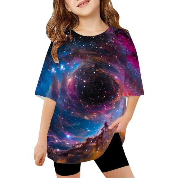 SHenli Shirt for Girl Cartoon Print Crewneck Shirt Short Sleeve T Shirt Top Funny Oversized Tops Clothes for Children