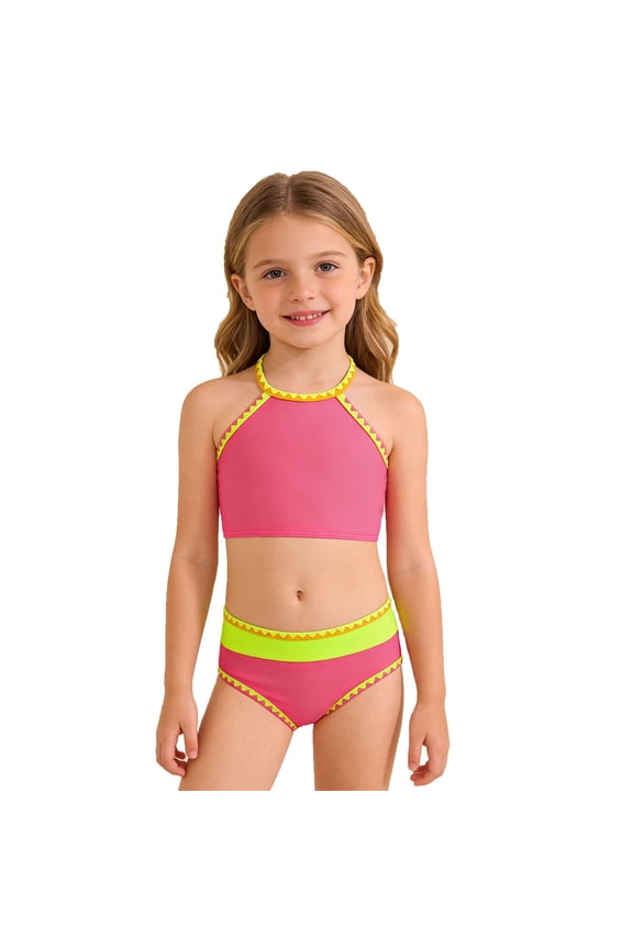 Swimming Suit for GirlsRuffle Butts Girls SwimsuitsGirls Two Piece Swimwear Bikini Solid Color Summer Beach Swim for Kids
