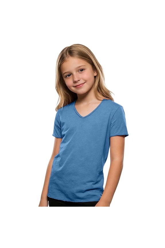 T-Shirts For Boys Solid Color V-Neck Blouses Summer Outings Tops Shirts For Teen Kids Tees