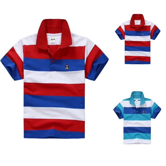 SHenli Uniform Shirts for Boys Button Closure Letter Print Short Sleeve Pocket Shirts Comfortable Pullover Tops T-Shirts Infant To Big Kid