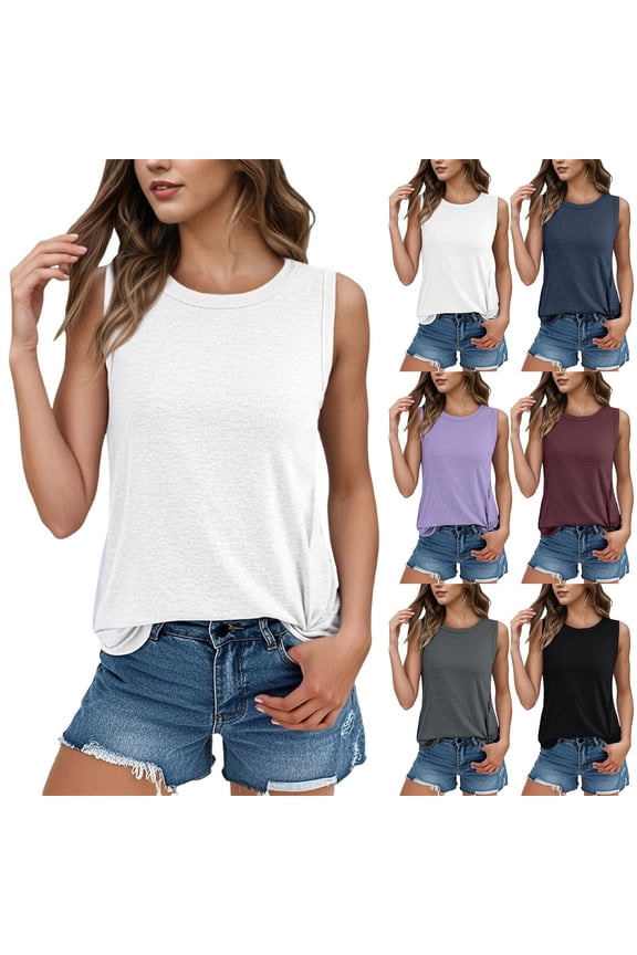 Women's Double Lined Tank Tops Curved Hem Dressy Casual Peplum Shirts Open Back Spring Vacation Outfits Tees