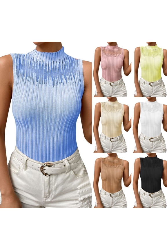 Women's Double Lined Tank Tops Hollow Out Casual Work Knit Shirts Color Block Drop Shoulder Boxy Tees