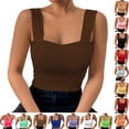 thumbnail image 1 of SHenli Womens Crochet Tank Tops Boho Sleeveless Half Sleeve Oversized Shirts Striped Plaid Ruffle Sleeveless Summer Tees, 1 of 5