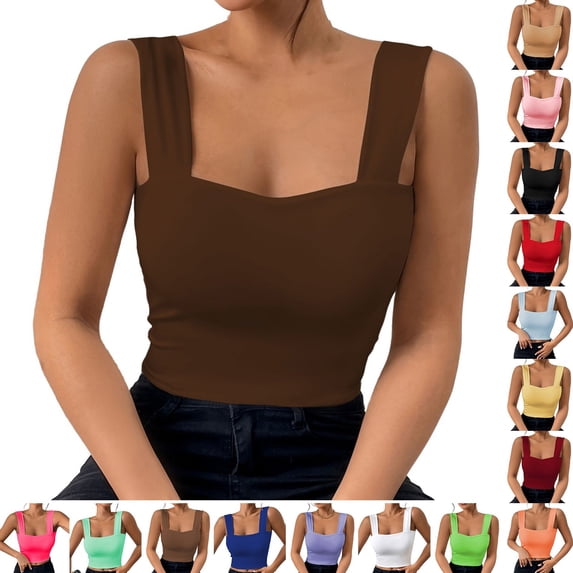 SHenli Womens Crochet Tank Tops Boho Sleeveless Half Sleeve Oversized Shirts Striped Plaid Ruffle Sleeveless Summer Tees