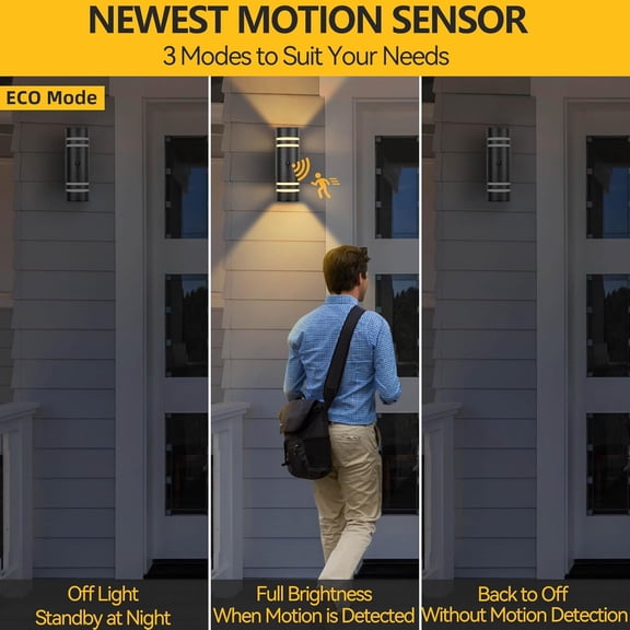 SHlMR Motion Sensor Outdoor Lights, Modern Dusk to Outdoor Lighting Wall Mount with Bulbs, Black Exterior Sconce Aluminum Up and Down Waterproof Motion Detector Lights for Outside, ETL Listed
