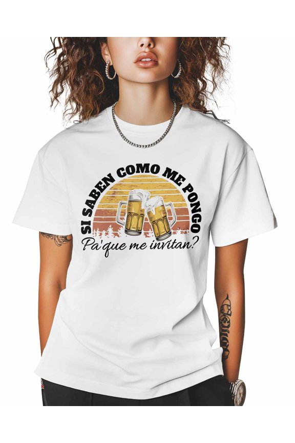 SI SABEN T Shirts for Women Short Sleeve Cotton Crewneck T-Shirt COMO ME PONGO, PA'QUE ME INVITAN? Retro Style Tee Tops Casual Basic T-Shirts, XS-5XL White XS