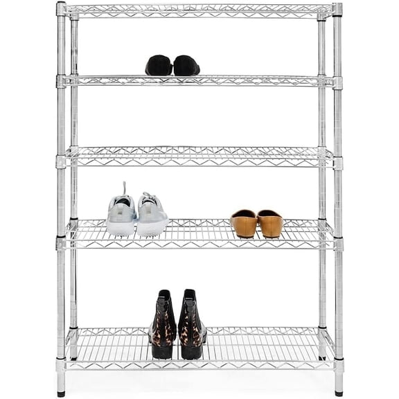 SI Shelving Inc. 12"d x 36"w x 48"h 5-Tier Chrome Wire Shoe Rack, Weight Capacity 800lbs Per Shelf