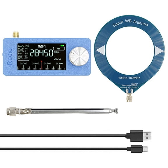 SI4732 Radio Receiver AM FM HF SW MW VHF with 1.9in Display and Loop Antenna - Includes USB Cable