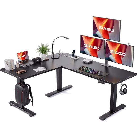 SIAGO 63x55 Inch L-Shaped Standing Desk with Charging Station Corner Desk
