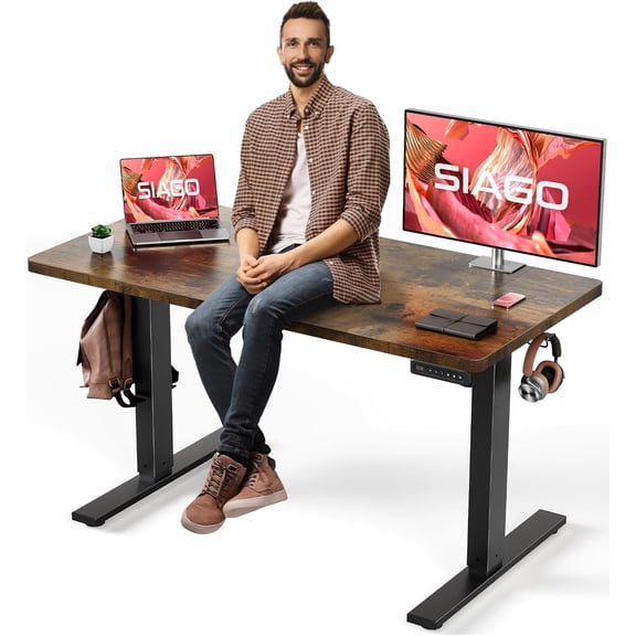 SIAGO Electric Standing Desk Adjustable - 48 x 24 Inch Sit Stand up Desk with Cable Management - 3 Memory Preset Adjustable Height Table
