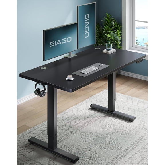 SIAGO Electric Standing Desk Adjustable - 48 x 24 Inch Sit Stand up Desk with Cable Management - 3 Memory Preset Adjustable Height Table