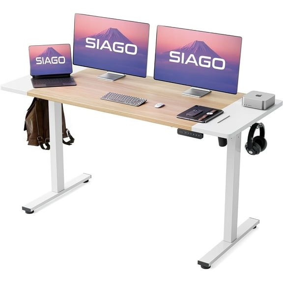 SIAGO Electric Standing Desk Adjustable - 55 x 24 Inch Sit Stand up Desk with Cable Management - 3 Memory Preset Adjustable Height Table