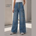 Fly Tech Systems SIALGS Women's High Rise Wide Leg Button Fly Cargo Stretch Jeans for ...