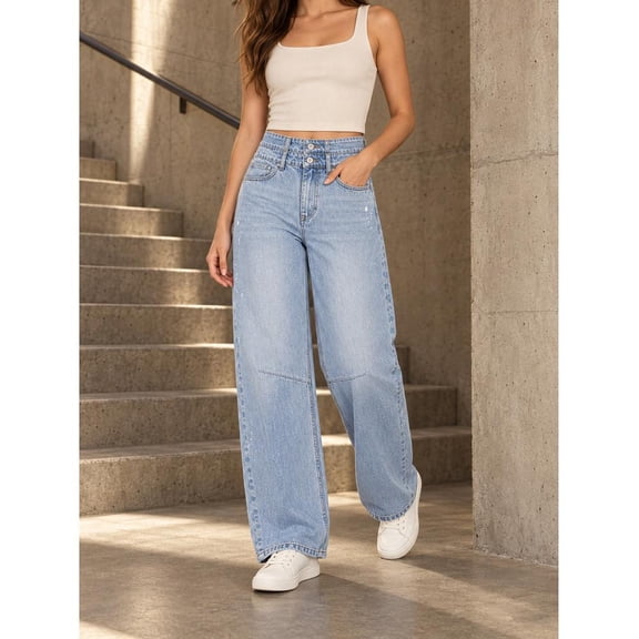 SIALGS Women's High Rise Wide Leg Stretch Double Button Jeans for Casual Wear