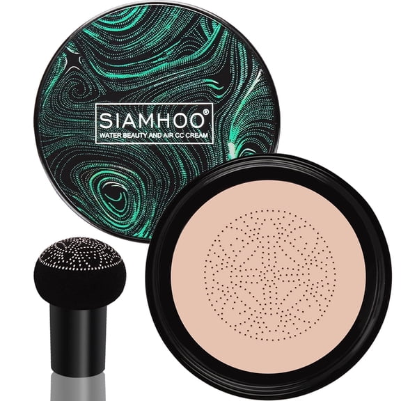 SIAMHOO CC Cream with Mushroom Head Sponge Air Cushion CC Cream Foundation Full Coverage Even Skin Tone for Flawless Makeup, 0.7 fl.oz - Natural