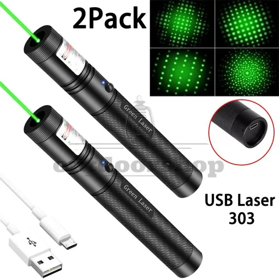 SIANA- 2Pack Rechargeable Lazer Green Laser Pointer Pen Astronomy Visible Beam Light
