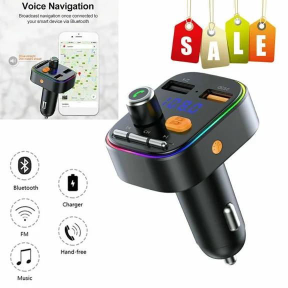 SIANA- Bluetooth 5.0 Car Wireless Fm Transmitter Adapter Radio Mp3 2Usb Pd Fast Charger