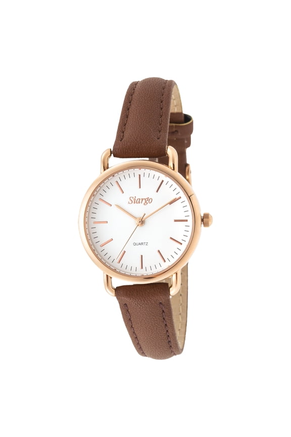 SIARGO SG-002 SWB Caper Collection 28mm Womens Quartz Watch with Italian Leather Strap (Rosegold Brown)