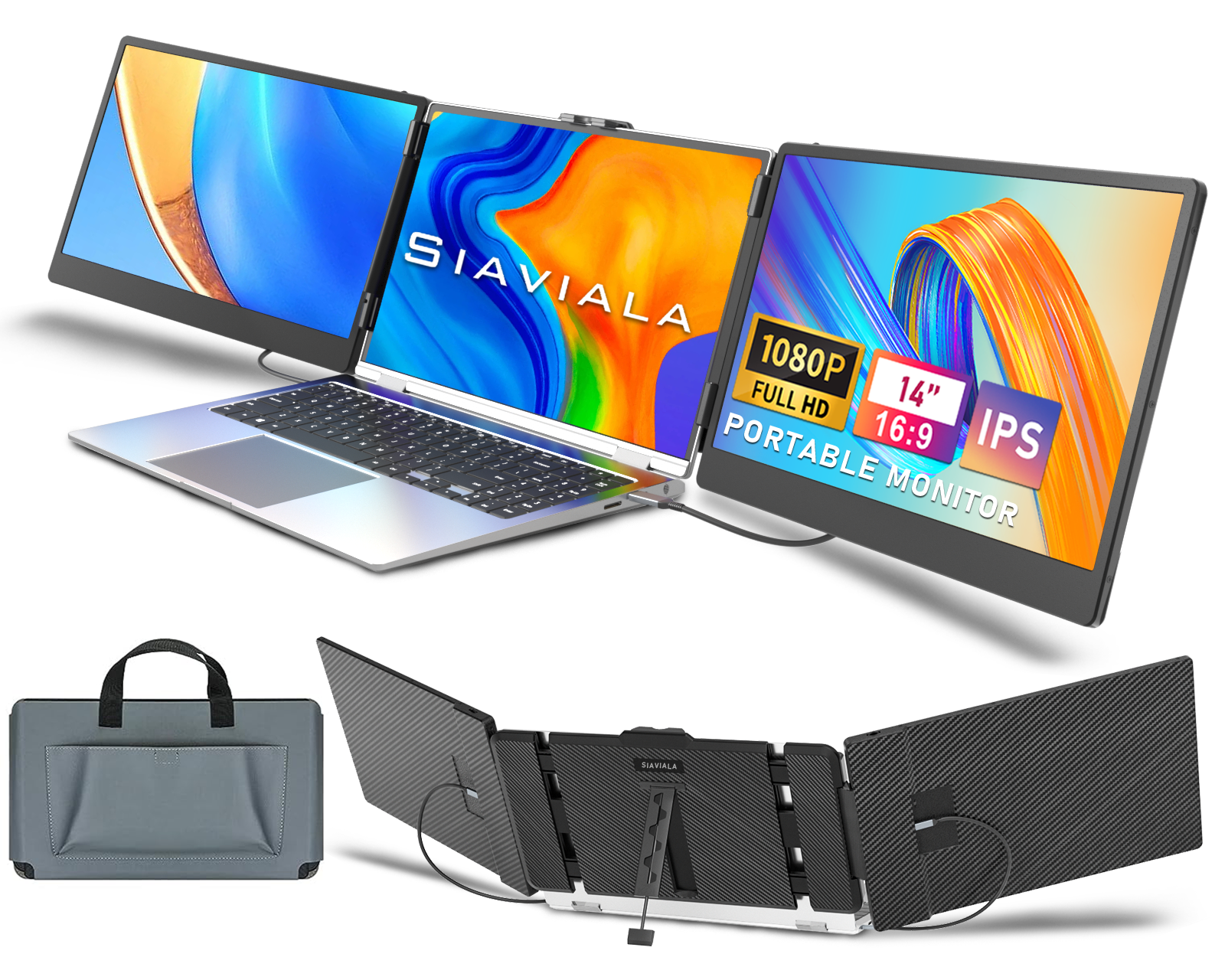SIAVIALA 14 IPS Triple Portable Monitor Laptop Extension 1080P FHD Laptop Screen Extender Dual Monitor Screen 13 17 3 Laptops Type C USB A HDMI Plug 58132942 858b 46f6 a069 566370e916e5.be02bc54ae0c24ef223139c5f891e5ba