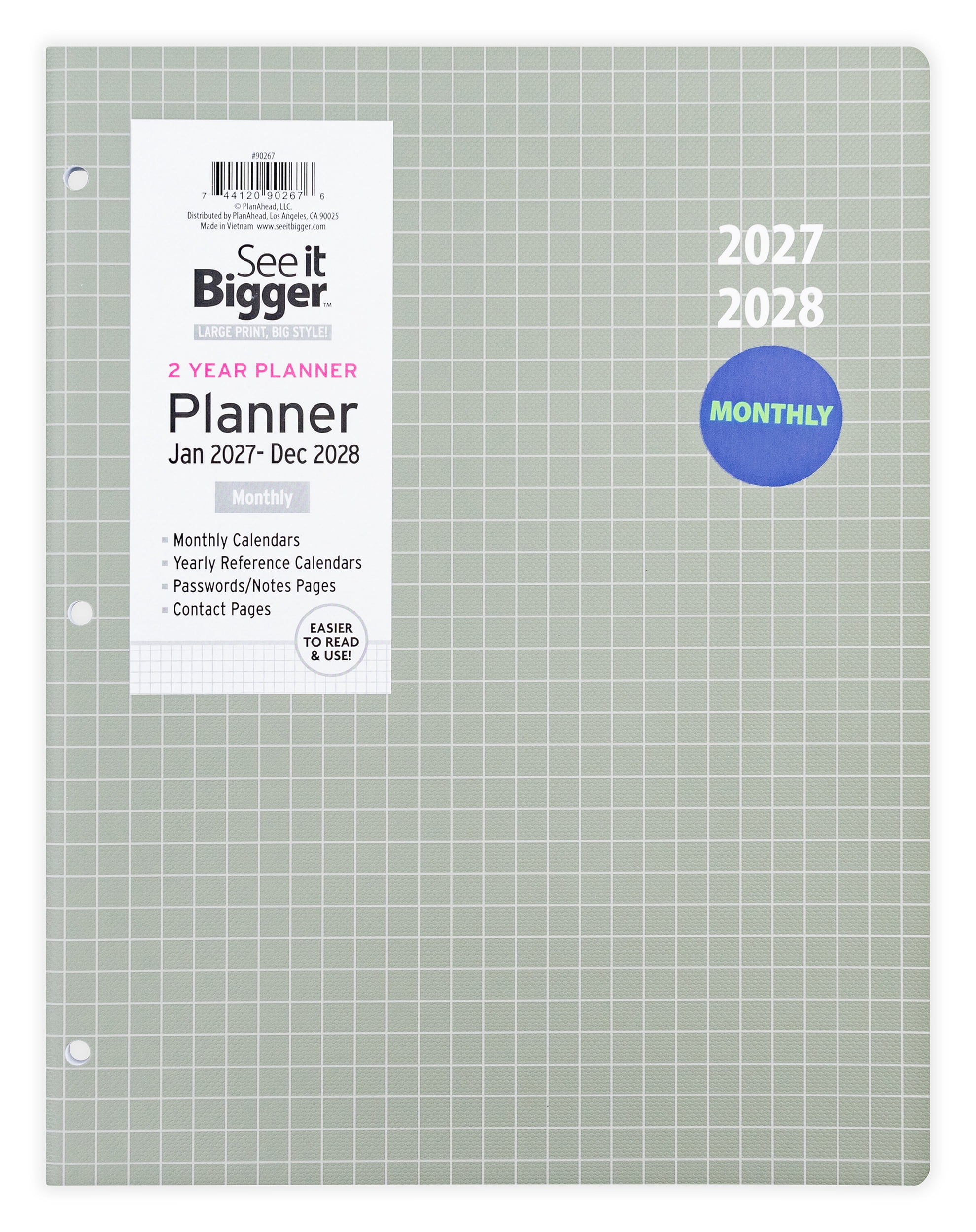 See It Bigger Monthly Planner, Large (8.5 x 11), Grey, 2-Year: Jun 2026 - Jul 2028