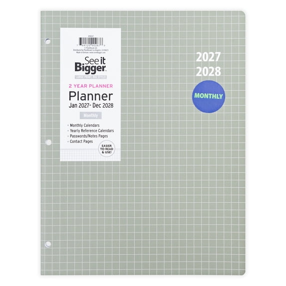 See It Bigger Monthly Planner, Large (8.5” x 11”), Grey, 2-Year: January 2027 - December 2028