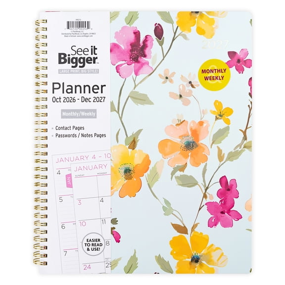 See It Bigger 15-Month Blue Floral Planner October 2026 - December 2027