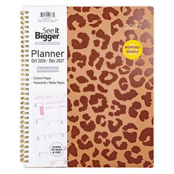 See It Bigger Monthly Weekly Planner, Large (9" x 11.25"), Brown, 15-Month: October 2026 - December 2027