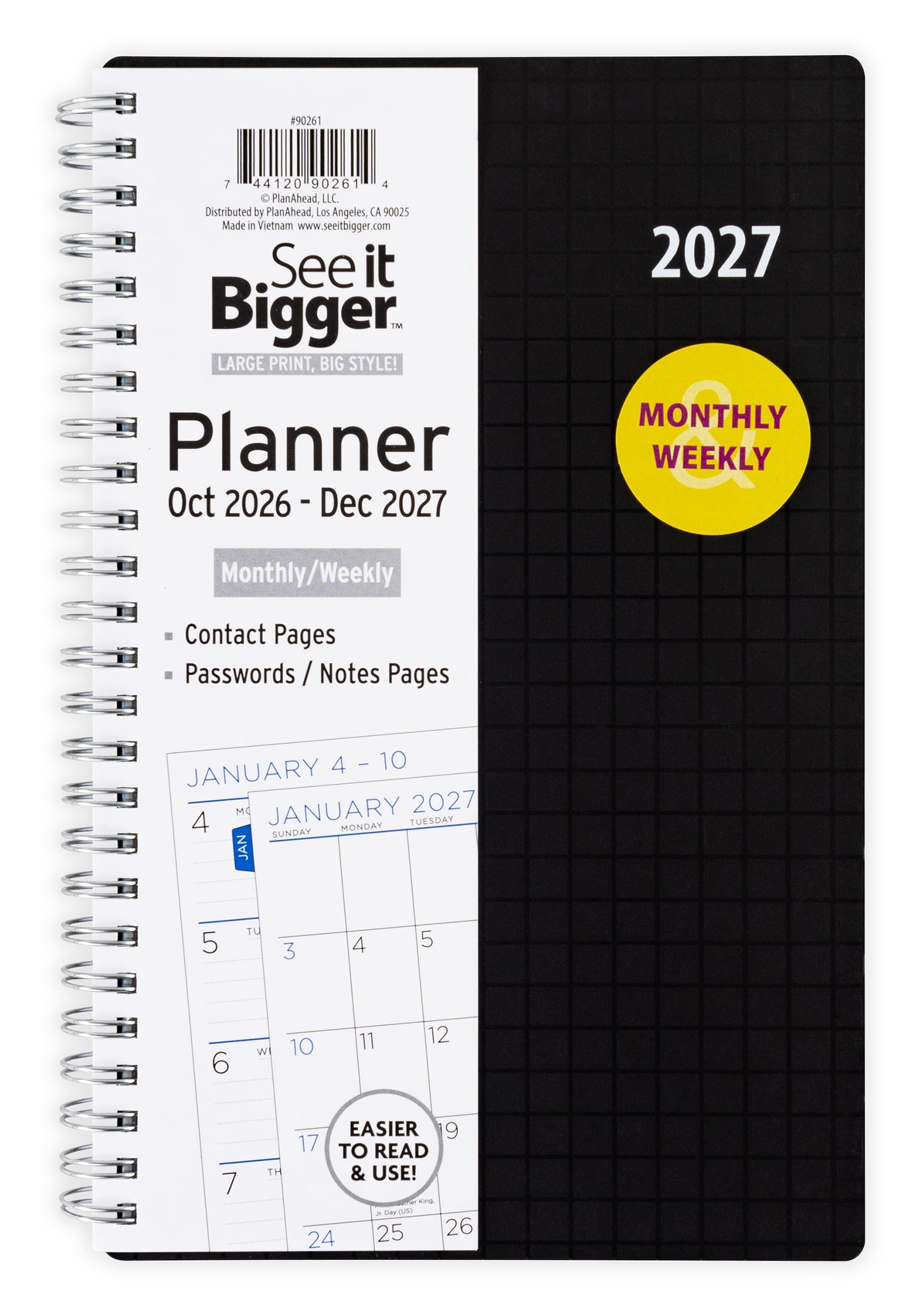 See It Bigger Monthly Weekly Planner (5.5" x 8.75") Black, 15-Month: October 2026 - December 2027