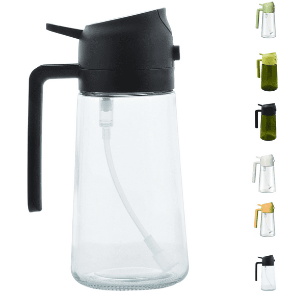 SIBEBED 2 in 1 Olive Oil Sprayer for Cooking, 16oz Oil Spray Bottle, Oil Dispenser for Air Fryer, Salad, Frying, BBQ (Black)