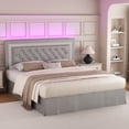 thumbnail image 1 of SIBEDS Queen Upholstered Bed Frame with Adjustable Headboard and LED Lights, Gray PU Tufted Diamond Button, No Box Spring Needed, Noise Free, 1 of 9