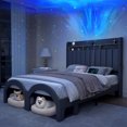 thumbnail image 1 of SIBEDS Bed Frame with Storage Drawers and Galaxy Star Projector PU Upholstered Black Headboard, Queen, 1 of 10