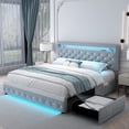 thumbnail image 1 of SIBEDS Full Velvet LED Bed Frame with Adjustable Headboard, 2 Drawers, Smart RGB Lights with Music Sync, Grey, 1 of 8