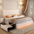 thumbnail image 1 of SIBEDS Full Size LED Bed Frame with 2 Storage Drawers, PU Leather Diamond Tufted Headboard, RGB Lights, Noise Free, White, 1 of 7