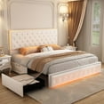 thumbnail image 1 of SIBEDS LED Bed Frame with 2 Storage Drawers Pockets and PU Leather White Tufted Headboard, Full, 1 of 7