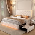 thumbnail image 1 of SIBEDS Full Upholstered LED Bed Frame with 2 Storage Drawers, Velvet Cream Diamond Tufted Headboard, RGB Lights, Noise Free, No Box Spring Needed, 1 of 9