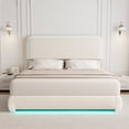 thumbnail image 1 of SIBEDS King LED Bed Frame, Teddy Fleece Upholstered Platform Bedframe, No Box Spring Needed, Cream, 1 of 9