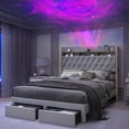 thumbnail image 1 of SIBEDS LED Bed Frame with 2 Storage Drawers and Galaxy Star Projector Velvet Upholstered Gray Tufted Wingback Headboard, King, 1 of 9