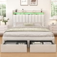 thumbnail image 1 of SIBEDS LED Bed Frame with Drawer Pockets and Linen Upholstered Cream Wingback Headboard, Full, 1 of 9