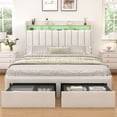 thumbnail image 1 of SIBEDS King Upholstered LED Bed Frame with Storage Drawers & Wingback Headboard, Cream Linen Finish, RGB Lights, 1200 lbs, No Box Spring, 1 of 9