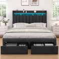 thumbnail image 1 of SIBEDS Full Upholstered LED Bed Frame with Storage Drawers & Wingback Headboard, Dark Gray Linen Finish, RGB Lights, 1000 lbs, No Box Spring, 1 of 9