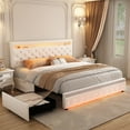 thumbnail image 1 of SIBEDS PU Leather White LED Bed Frame with Adjustable Headboard and 2 Drawers Pockets, Queen, 1 of 8