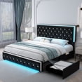thumbnail image 1 of SIBEDS Queen LED Bed Frame with 2 Storage Drawers, PU Leather Diamond Tufted Headboard, RGB Lights, Noise Free, Black, 1 of 8