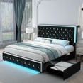 thumbnail image 1 of SIBEDS LED Bed Frame with 2 Storage Drawers Pockets and PU Leather Black Tufted Headboard, Queen, 1 of 8